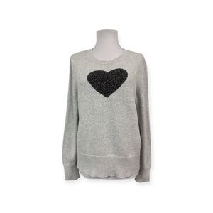 GAP Women's' Large Pullover Sweater Gray Heart Cotton Long Sleeves